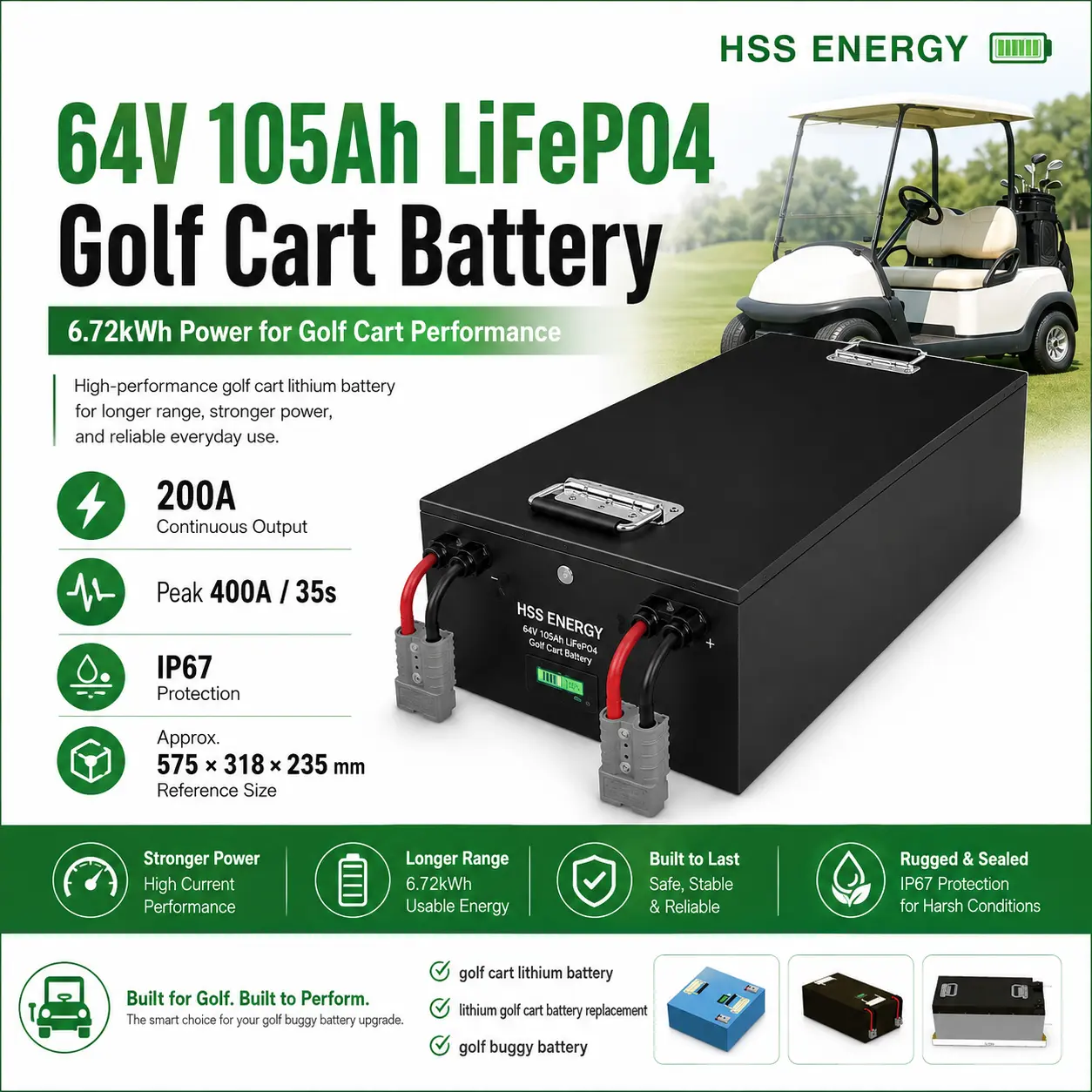 60V 105Ah golfkocsi lítium akkumulátor